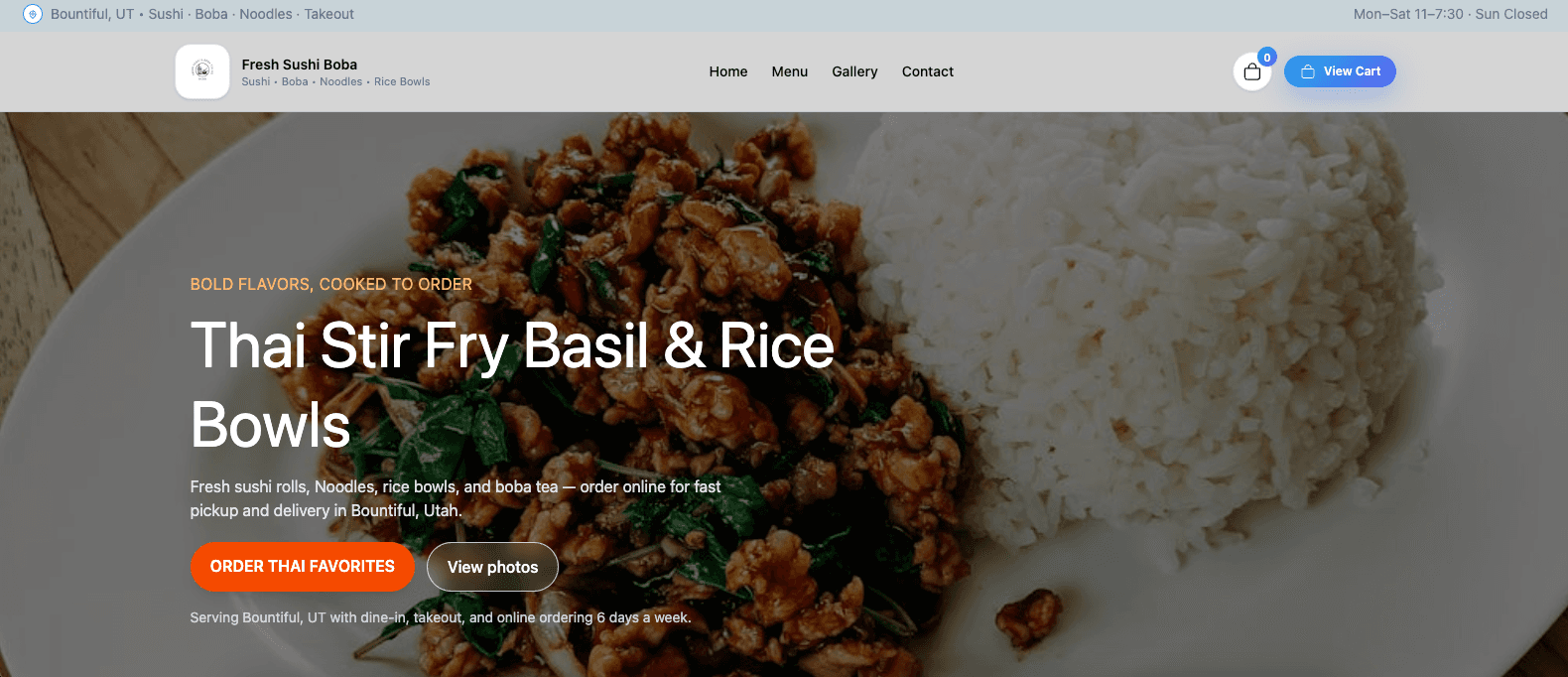Fresh Sushi Boba restaurant ordering page preview